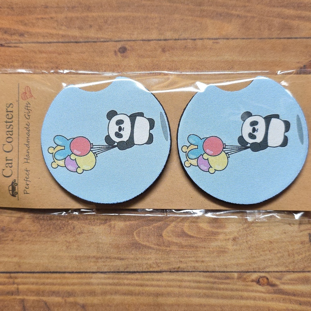 Panda Bear Balloons Car Cup Holder Coasters Handmade Reuseable Set of 2  Animal